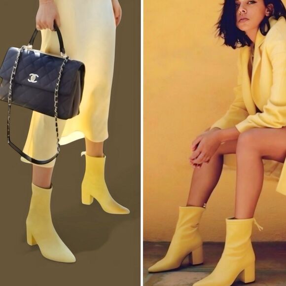 Anine Bing Chloe Yellow Leather Block Heel Boots Size 8 $450 - Picture 8 of 16